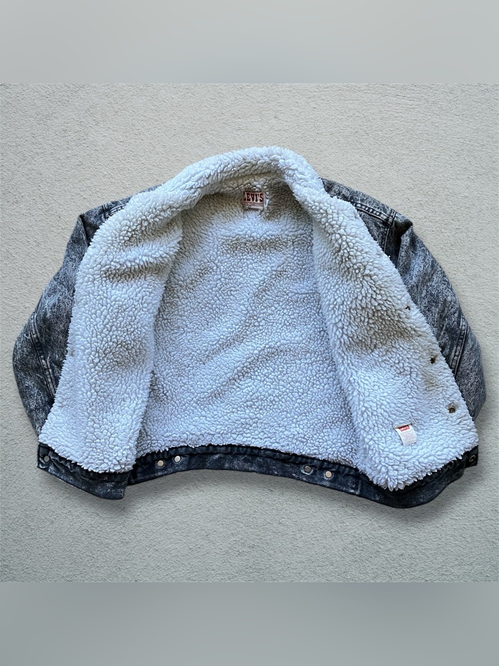 Vintage 80s Levi’s Sherpa Lined Denim Jacket Jean BLK Acid Wash USA S/M VTG Coat - Picture 5 of 10